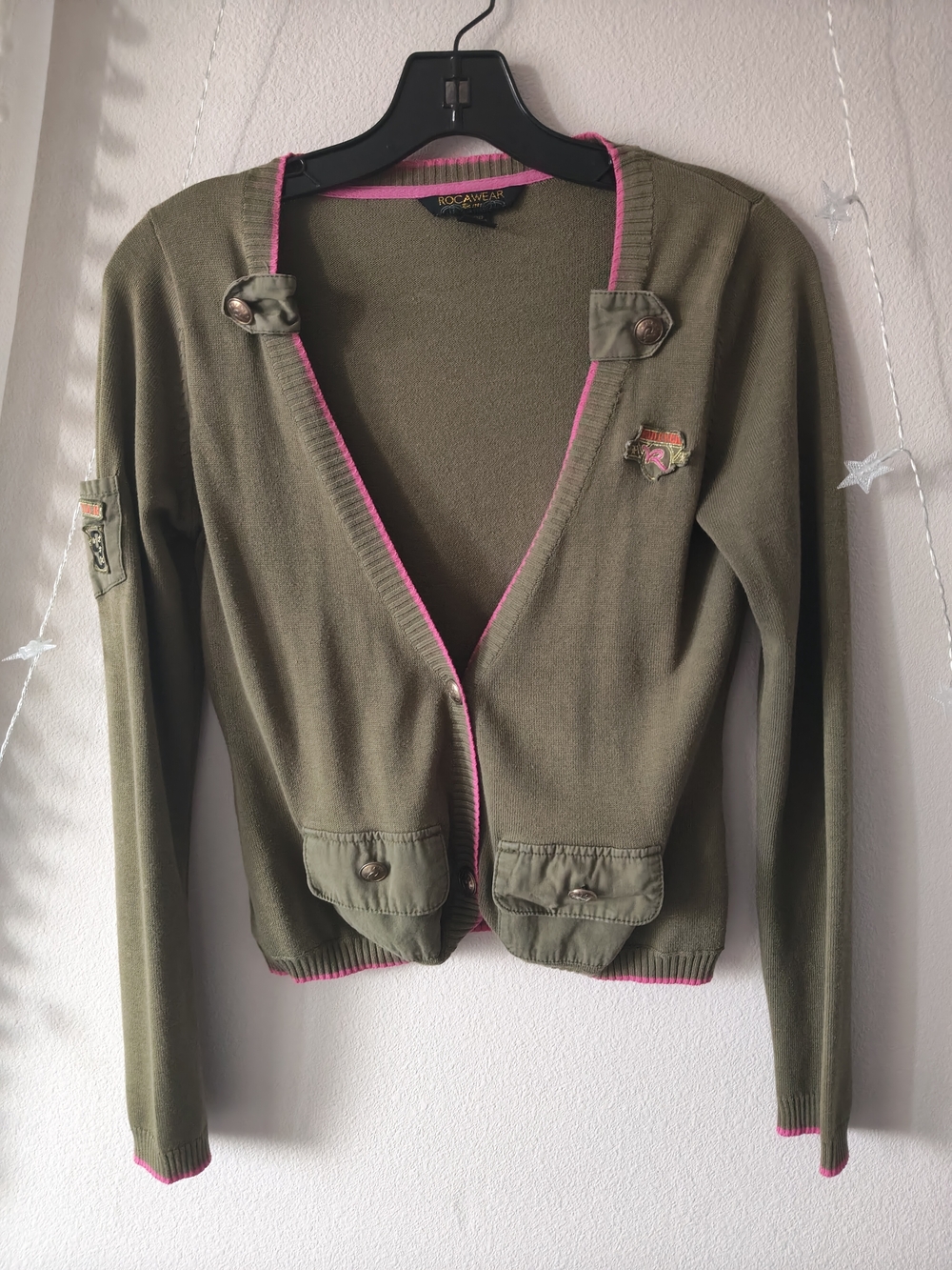 Rocawear Olive Green Cardigan with Pink Trim